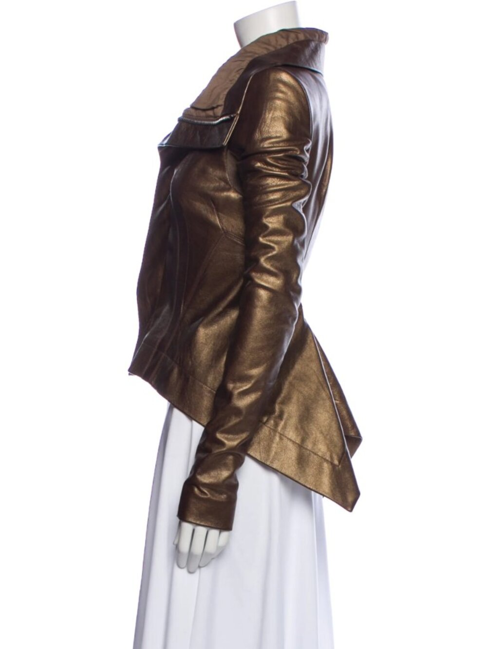 Rick Owens Bronze Metallic Leather Biker Jacket - S - Picture 2 of 6